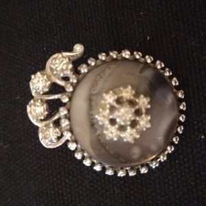 Vintage Gray Stone with White Rhinestones Brooch